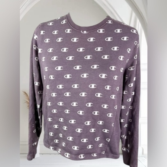Champion Logo All Over Print Sweatshirt womens purple white size small - Picture 1 of 10